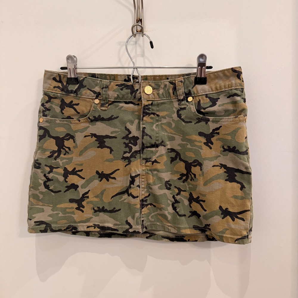 Tory Burch Camo Cotton Twill Mini Skirt Size 27 Y2K Streetwear Utility